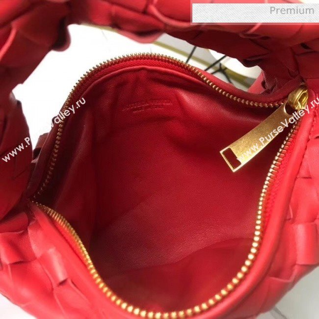 Bottega Veneta Mini BV Jodie Woven Lambskin Hobo Bag Red 2020 (MS-20050561)