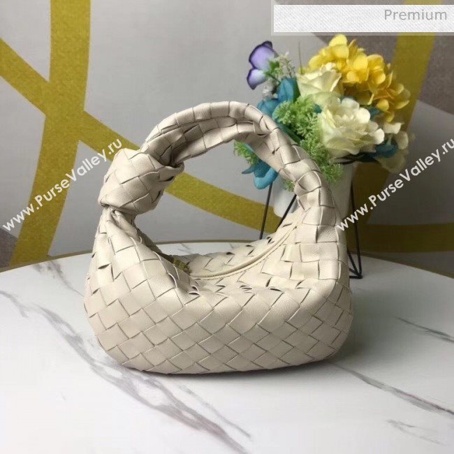Bottega Veneta Mini BV Jodie Woven Lambskin Hobo Bag Off-White 2020 (MS-20050562)