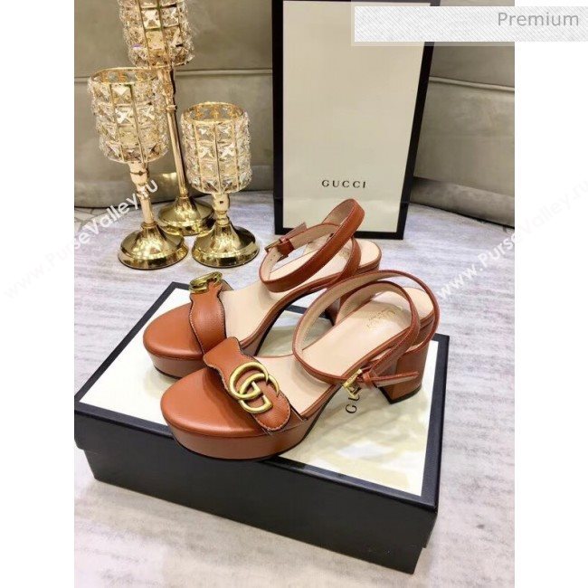 Gucci Leather Platform Sandal with Double G 573022 Brown 2020 (JM-20050601)