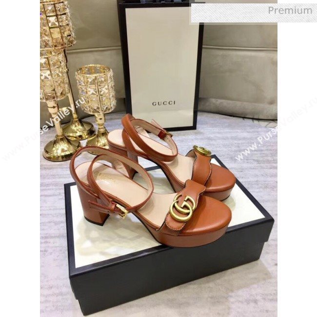 Gucci Leather Platform Sandal with Double G 573022 Brown 2020 (JM-20050601)