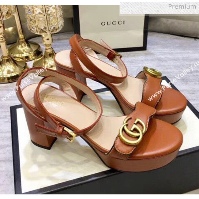 Gucci Leather Platform Sandal with Double G 573022 Brown 2020 (JM-20050601)