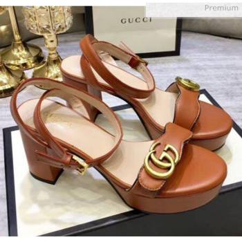 Gucci Leather Platform Sandal with Double G 573022 Brown 2020 (JM-20050601)