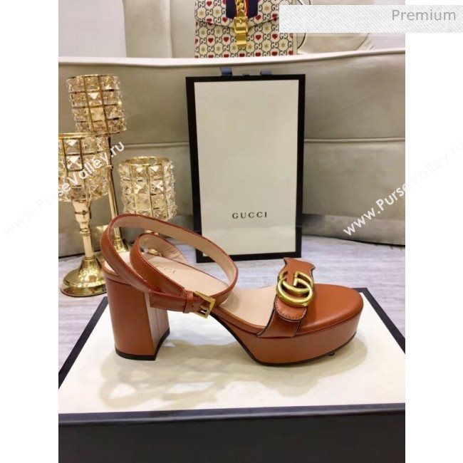 Gucci Leather Platform Sandal with Double G 573022 Brown 2020 (JM-20050601)