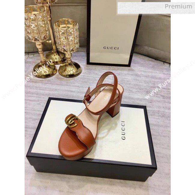 Gucci Leather Platform Sandal with Double G 573022 Brown 2020 (JM-20050601)