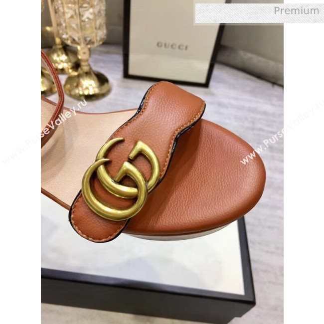 Gucci Leather Platform Sandal with Double G 573022 Brown 2020 (JM-20050601)