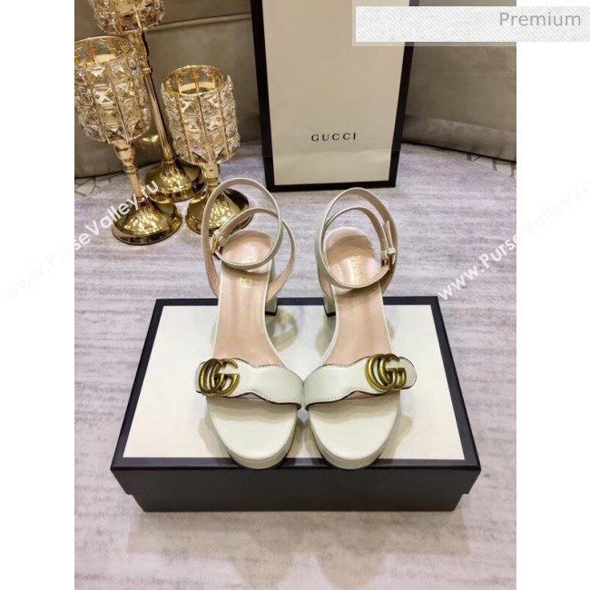 Gucci Leather Platform Sandal with Double G 573022 White 2020 (KL-20050602)