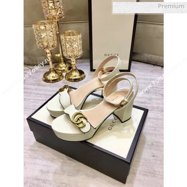 Gucci Leather Platform Sandal with Double G 573022 White 2020 (KL-20050602)