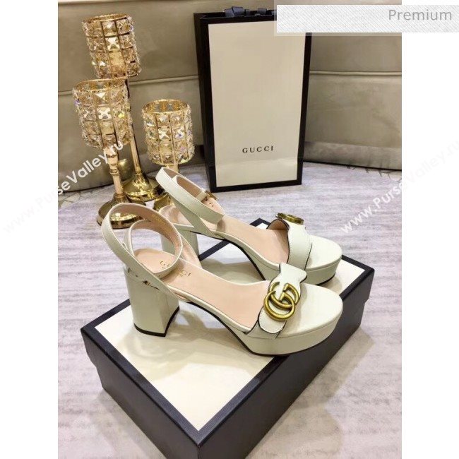 Gucci Leather Platform Sandal with Double G 573022 White 2020 (KL-20050602)