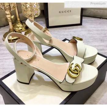 Gucci Leather Platform Sandal with Double G 573022 White 2020 (KL-20050602)