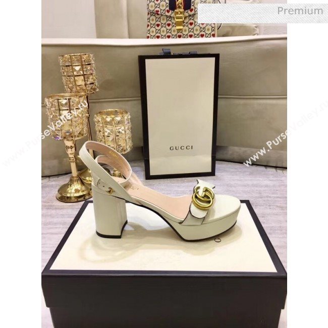 Gucci Leather Platform Sandal with Double G 573022 White 2020 (KL-20050602)