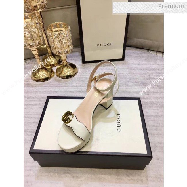 Gucci Leather Platform Sandal with Double G 573022 White 2020 (KL-20050602)