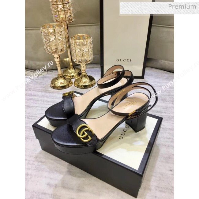 Gucci Leather Platform Sandal with Double G 573022 Black 2020 (KL-20050603)