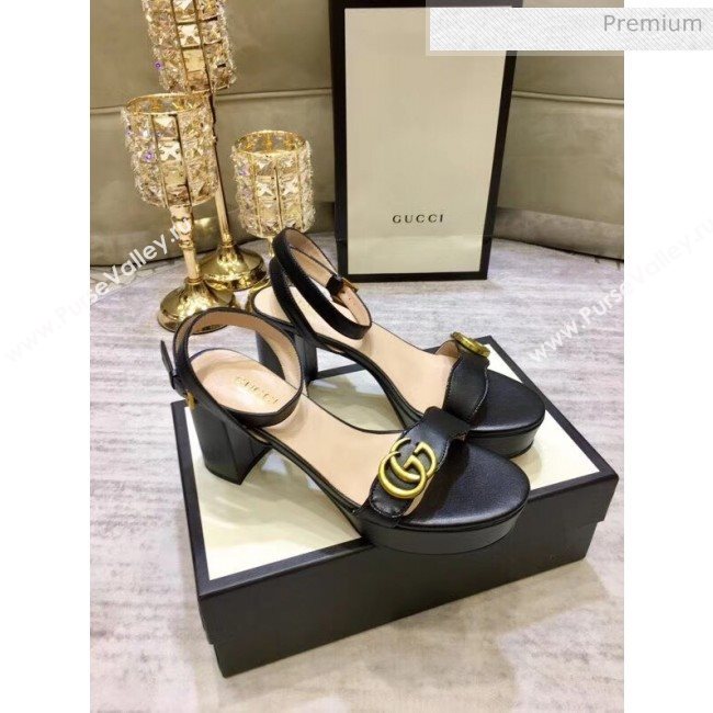 Gucci Leather Platform Sandal with Double G 573022 Black 2020 (KL-20050603)