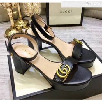 Gucci Leather Platform Sandal with Double G 573022 Black 2020 (KL-20050603)