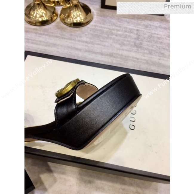 Gucci Leather Platform Sandal with Double G 573022 Black 2020 (KL-20050603)