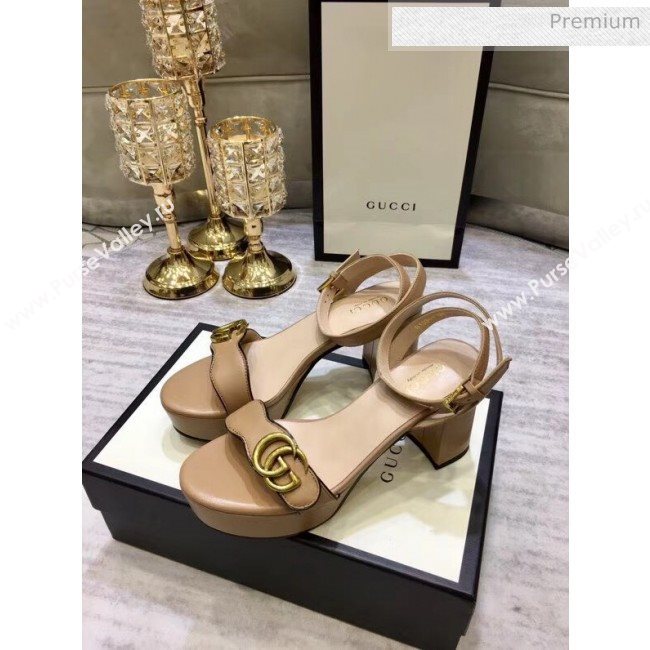 Gucci Leather Platform Sandal with Double G 573022 Nude 2020 (KL-20050604)