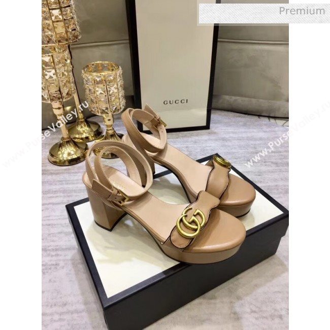 Gucci Leather Platform Sandal with Double G 573022 Nude 2020 (KL-20050604)