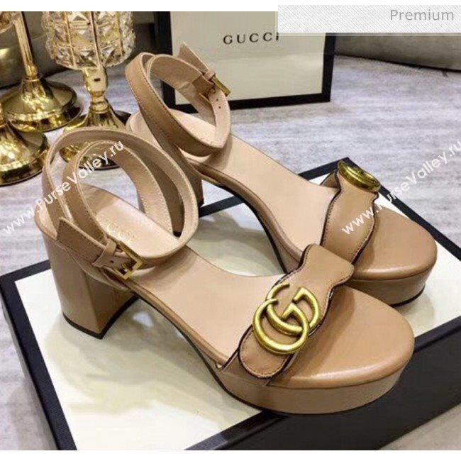 Gucci Leather Platform Sandal with Double G 573022 Nude 2020 (KL-20050604)