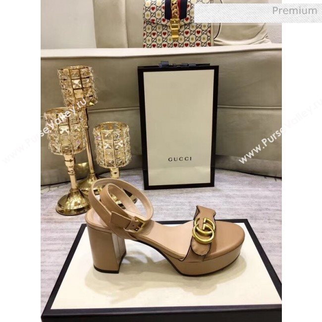 Gucci Leather Platform Sandal with Double G 573022 Nude 2020 (KL-20050604)