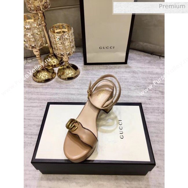 Gucci Leather Platform Sandal with Double G 573022 Nude 2020 (KL-20050604)