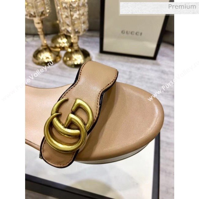 Gucci Leather Platform Sandal with Double G 573022 Nude 2020 (KL-20050604)