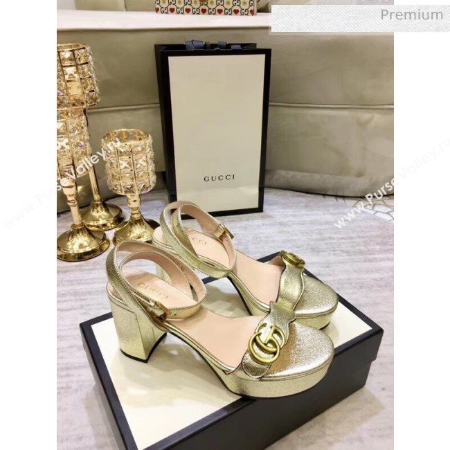 Gucci Leather Platform Sandal with Double G 573022 Light Gold 2020 (KL-20050605)