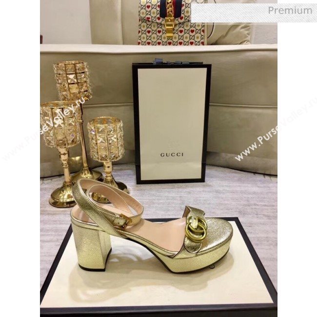 Gucci Leather Platform Sandal with Double G 573022 Light Gold 2020 (KL-20050605)
