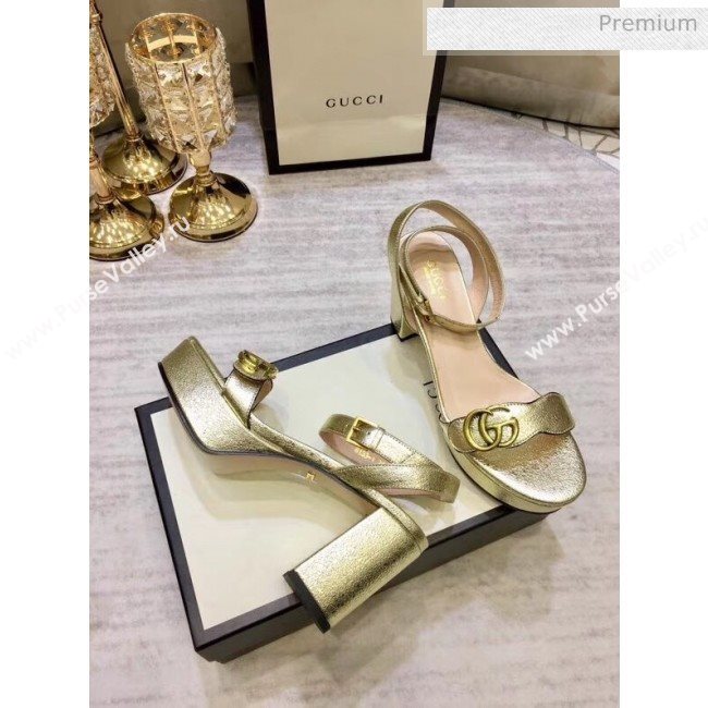 Gucci Leather Platform Sandal with Double G 573022 Light Gold 2020 (KL-20050605)
