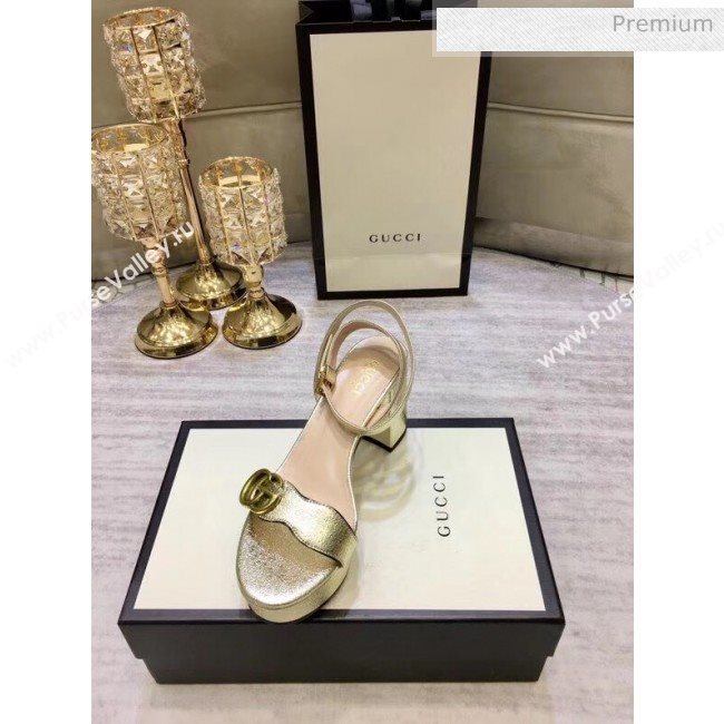 Gucci Leather Platform Sandal with Double G 573022 Light Gold 2020 (KL-20050605)