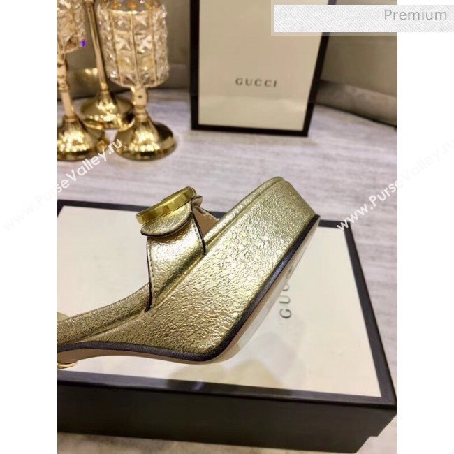 Gucci Leather Platform Sandal with Double G 573022 Light Gold 2020 (KL-20050605)