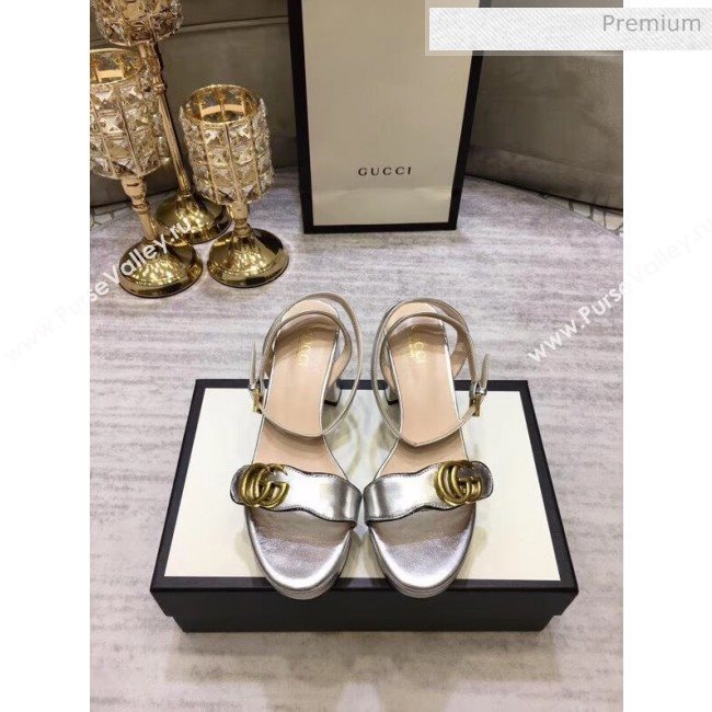 Gucci Leather Platform Sandal with Double G 573022 Silver 2020 (KL-20050607)