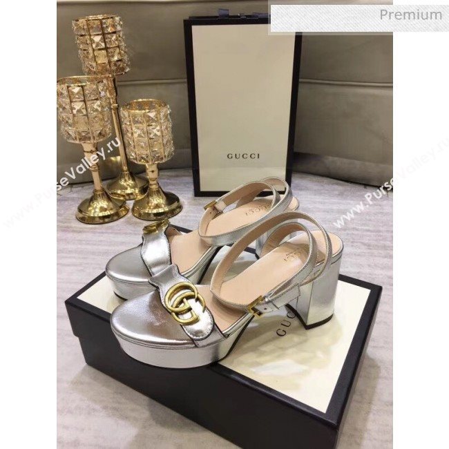 Gucci Leather Platform Sandal with Double G 573022 Silver 2020 (KL-20050607)