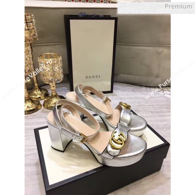 Gucci Leather Platform Sandal with Double G 573022 Silver 2020 (KL-20050607)