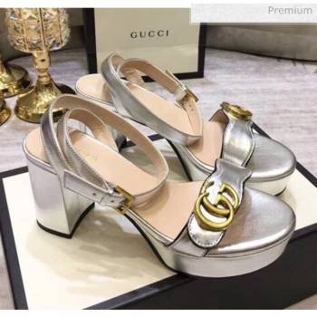 Gucci Leather Platform Sandal with Double G 573022 Silver 2020 (KL-20050607)