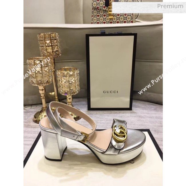 Gucci Leather Platform Sandal with Double G 573022 Silver 2020 (KL-20050607)