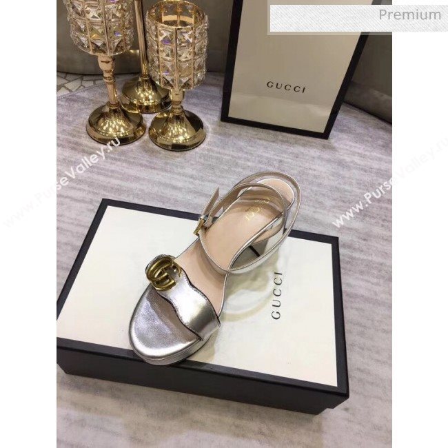 Gucci Leather Platform Sandal with Double G 573022 Silver 2020 (KL-20050607)