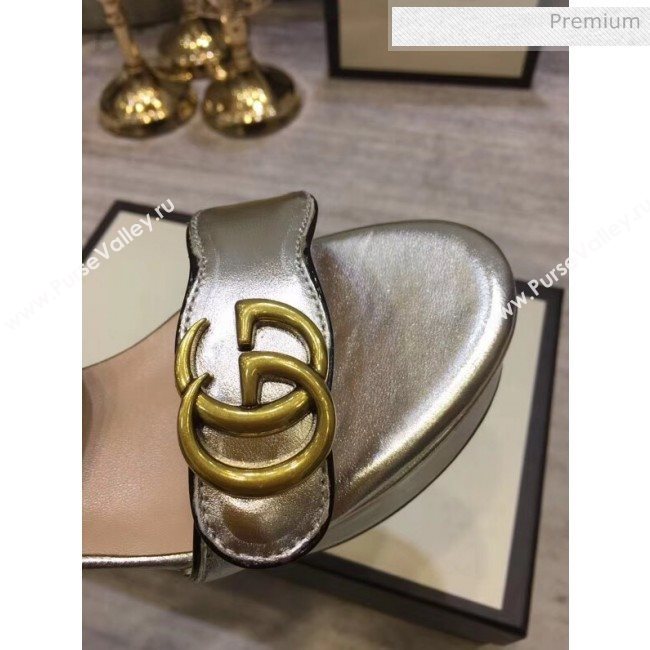 Gucci Leather Platform Sandal with Double G 573022 Silver 2020 (KL-20050607)