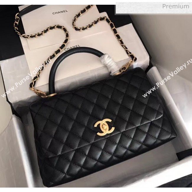 Chanel Grained Calfskin Flap Bag With Top Handle A92991 Blac/Gold 2020 (XIN-20050709)