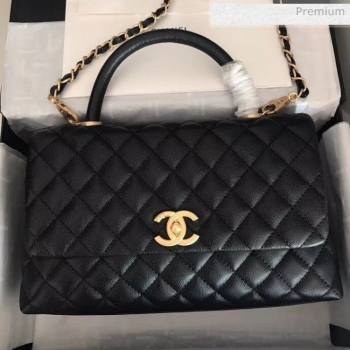 Chanel Grained Calfskin Flap Bag With Top Handle A92991 Blac/Gold 2020 (XIN-20050709)