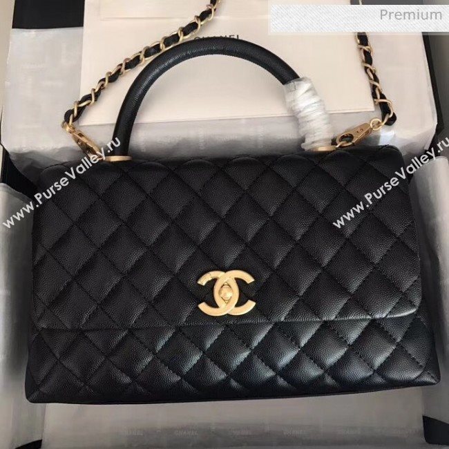 Chanel Grained Calfskin Flap Bag With Top Handle A92991 Blac/Gold 2020 (XIN-20050709)
