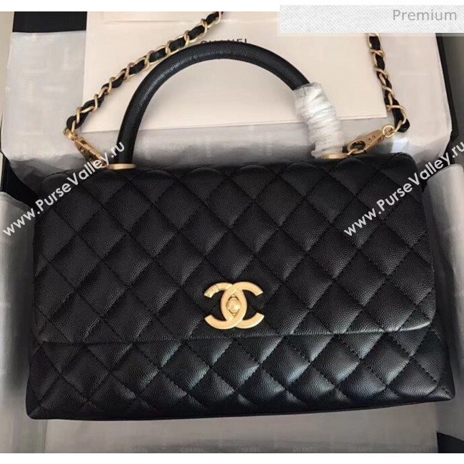 Chanel Grained Calfskin Flap Bag With Top Handle A92991 Blac/Gold 2020 (XIN-20050709)