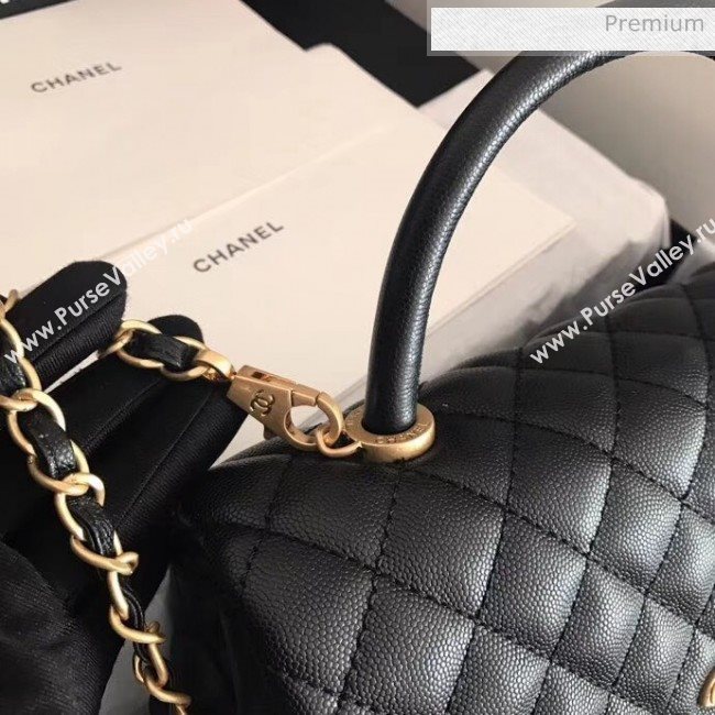 Chanel Grained Calfskin Flap Bag With Top Handle A92991 Blac/Gold 2020 (XIN-20050709)