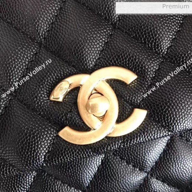 Chanel Grained Calfskin Flap Bag With Top Handle A92991 Blac/Gold 2020 (XIN-20050709)