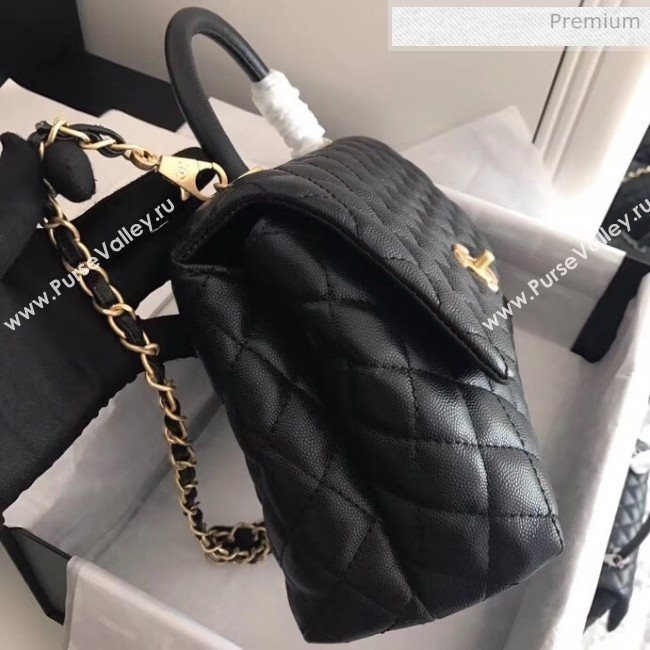 Chanel Grained Calfskin Flap Bag With Top Handle A92991 Blac/Gold 2020 (XIN-20050709)