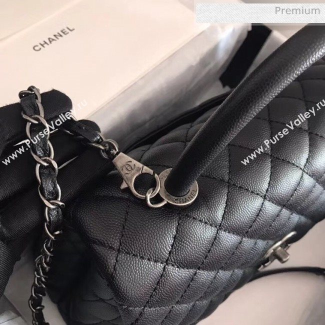 Chanel Grained Calfskin Flap Bag With Top Handle A92991 Black/Silver 2020 (XIN-20050708)