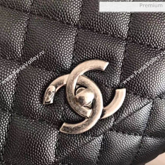 Chanel Grained Calfskin Flap Bag With Top Handle A92991 Black/Silver 2020 (XIN-20050708)