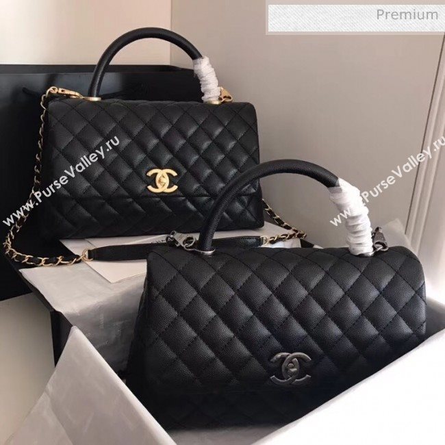 Chanel Grained Calfskin Flap Bag With Top Handle A92991 Black/Silver 2020 (XIN-20050708)