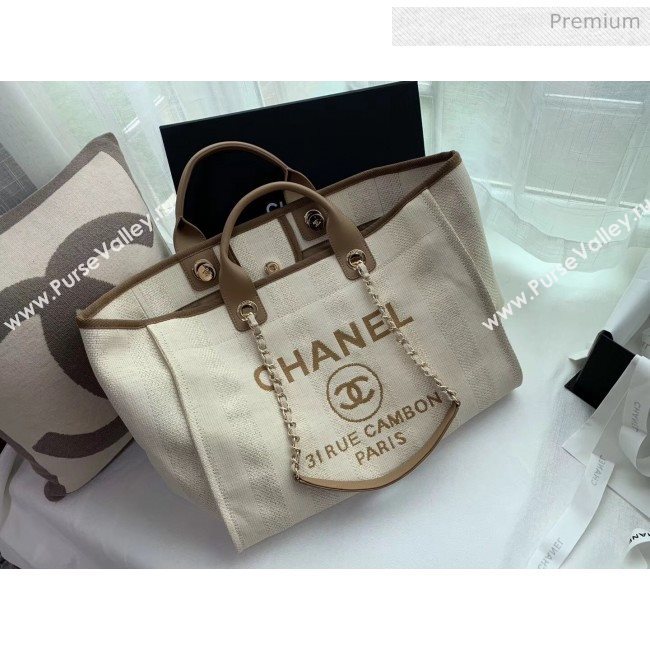 Chanel Mixed Fibers And Calfskin Shopping Bag A66941 Beige 2020 (X-20050750)