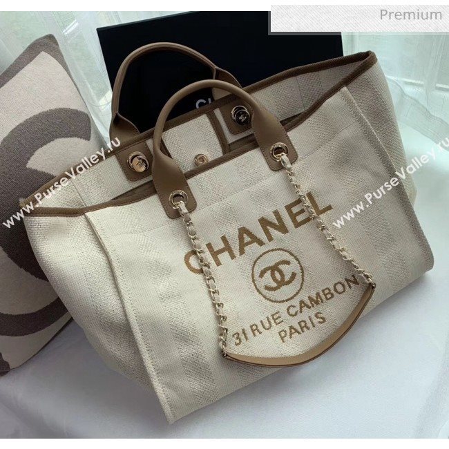 Chanel Mixed Fibers And Calfskin Shopping Bag A66941 Beige 2020 (X-20050750)