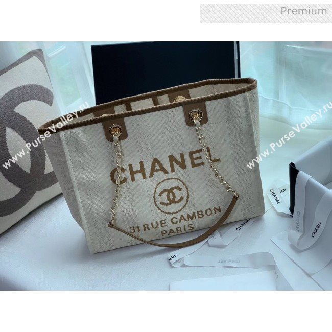 Chanel Mixed Fibers And Calfskin Small Shopping Bag Beige 2020 (X-20050751)